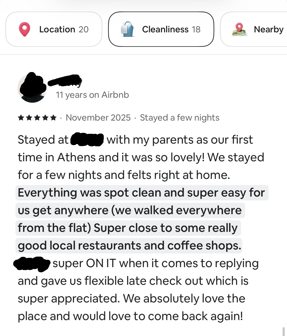 Verified Airbnb guest review screenshot 1