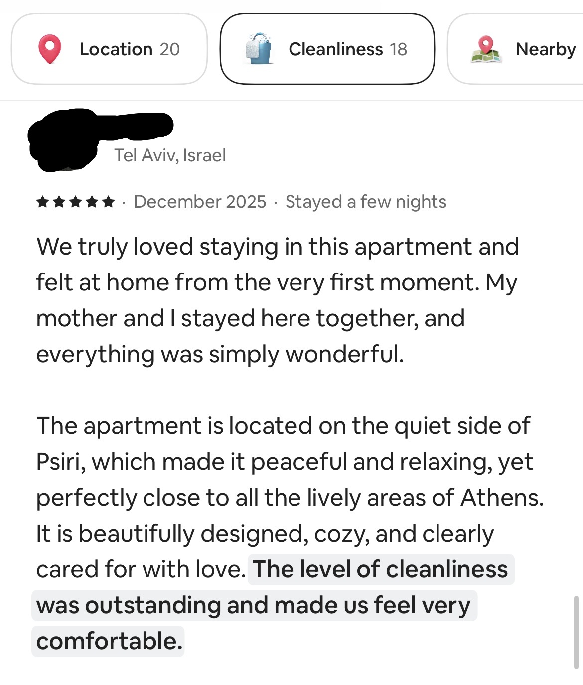 Verified Airbnb guest review screenshot 2