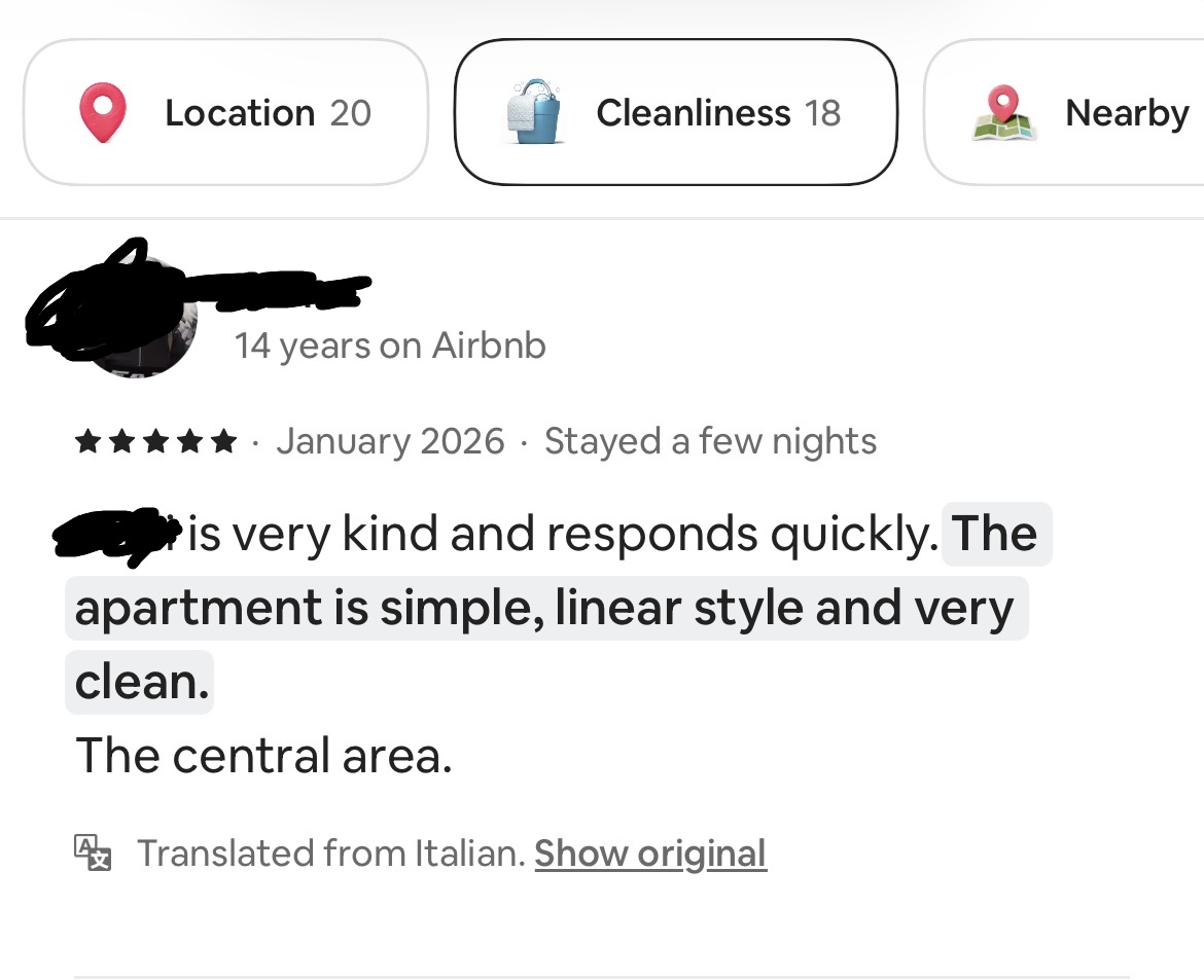 Verified Airbnb guest review screenshot 3