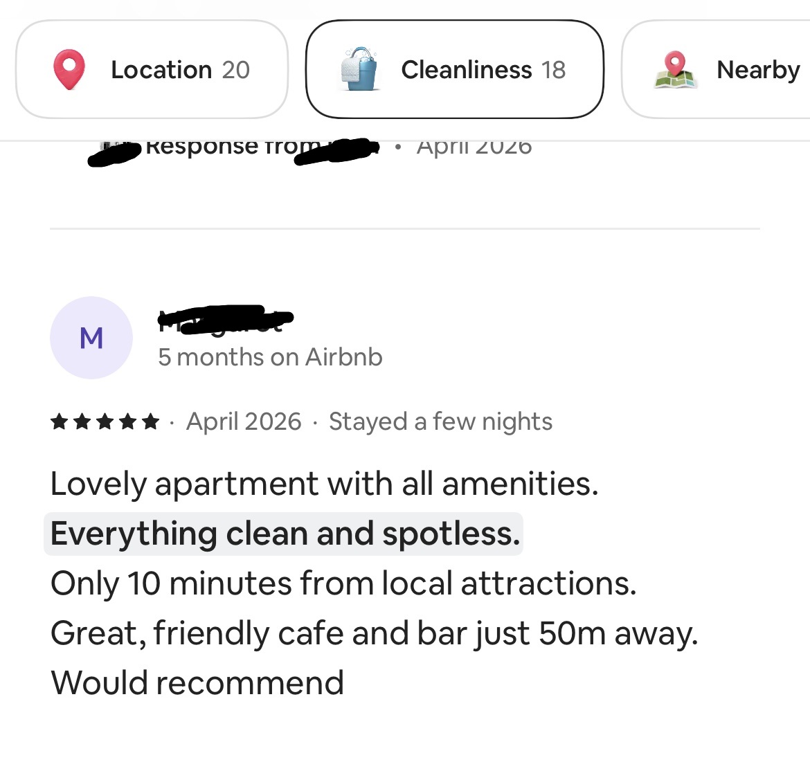 Verified Airbnb guest review screenshot 6